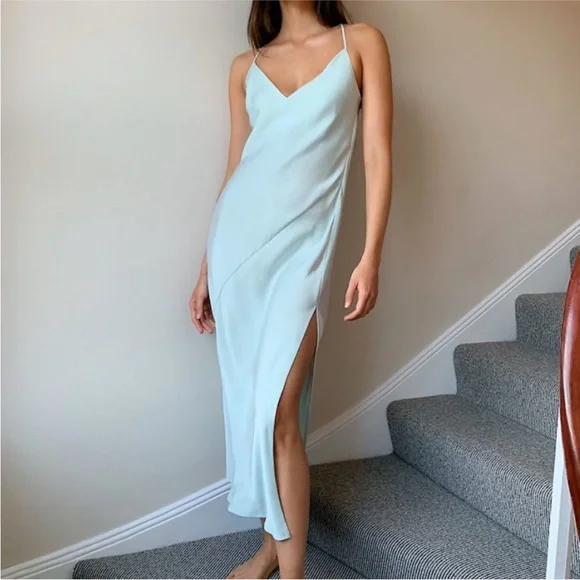 Aritzia Babaton Bellamy Cross Strap Plunge Back Satin Maxi Dress - Picture 2 of 10